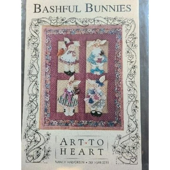 VTG 1992 Easy Sew Pattern BASHFUL BUNNIES Art To Heart Wall Hanging 16" x 20" - Picture 1 of 5
